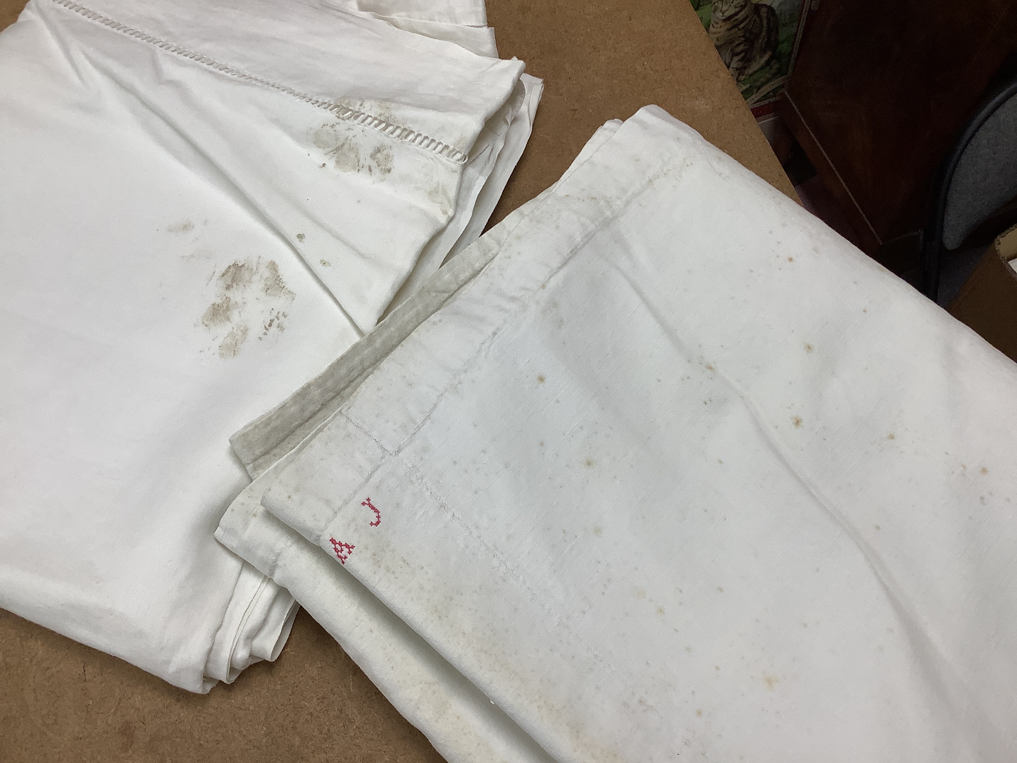 A set of eight French coarse provincial linen sheets